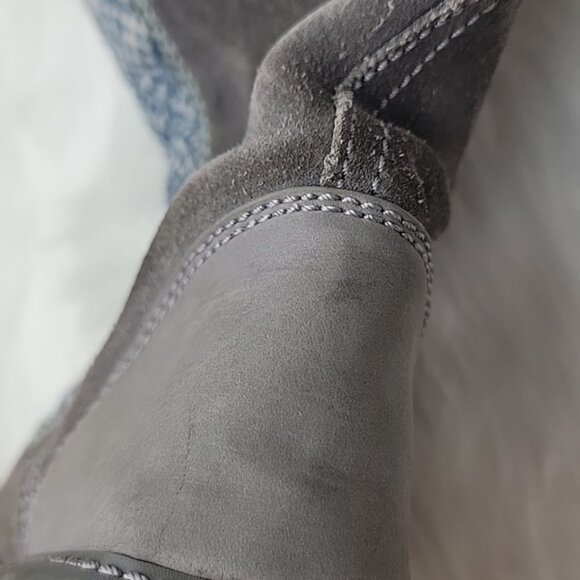 SOREL Blue White Knit Gray Suede Girl's Pull On Mid Calf Winter Boho Boots 2 - Picture 11 of 13